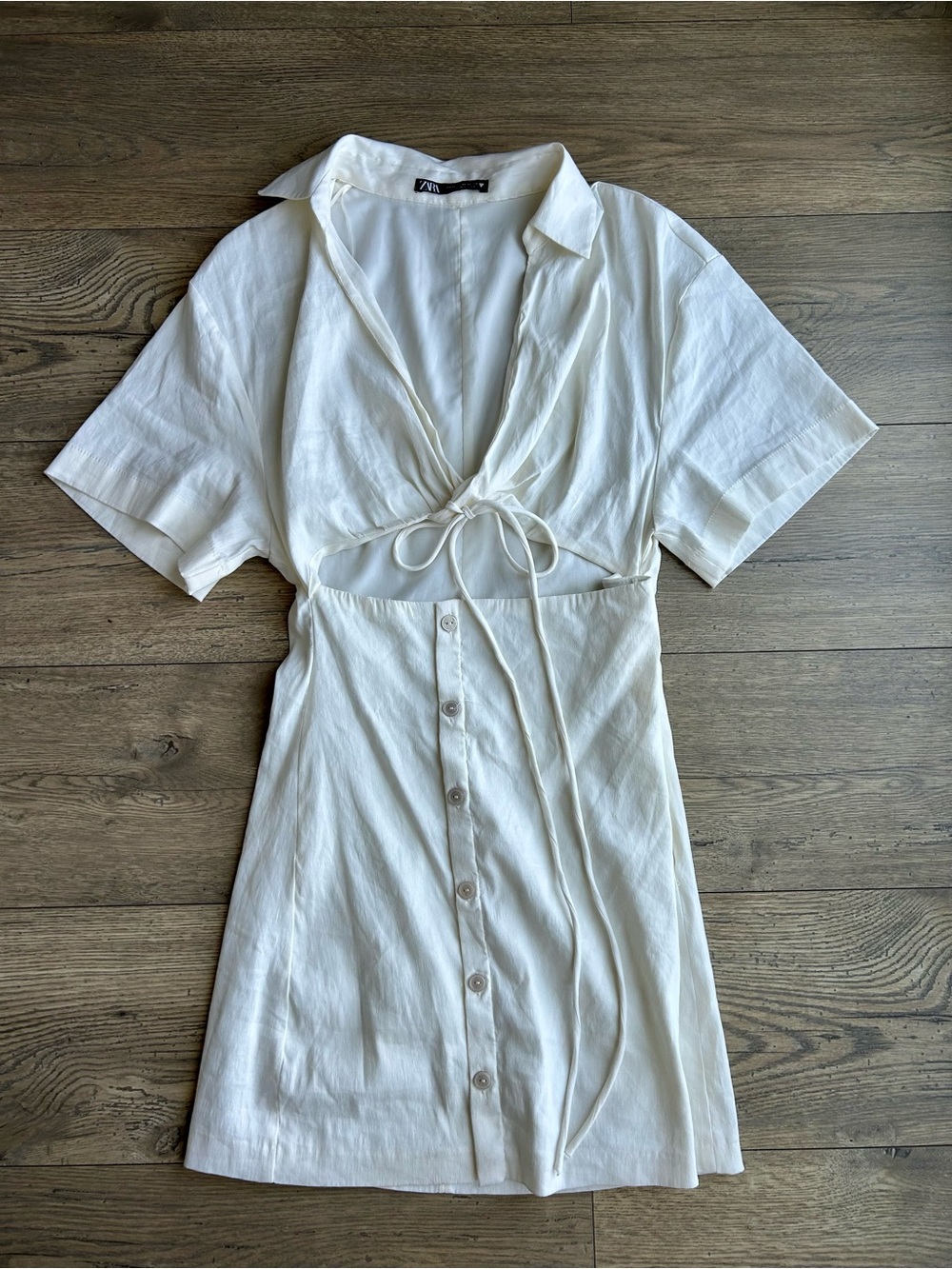 Zara Cream Tie Front Cutout Dress